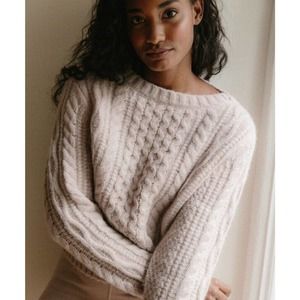 JENNI KAYNE Sz M Medium Alpaca Merino Wool Cable Knit Pullover Sweater- Blush .